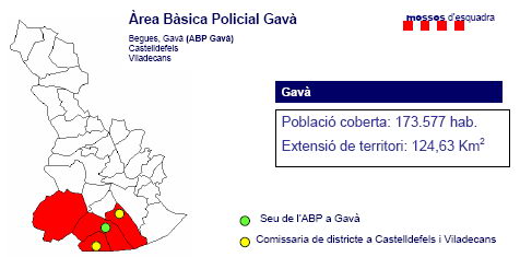 Mapa del territorio cubierto por la nueva Àrea Bàsica Policial Gavà de los Mossos d'Esquadra